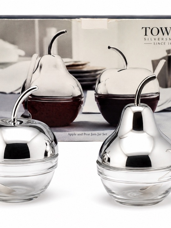 Towle Other - Towle Silverplate Apple & Pear Jam Jar Set - Silver & Clear